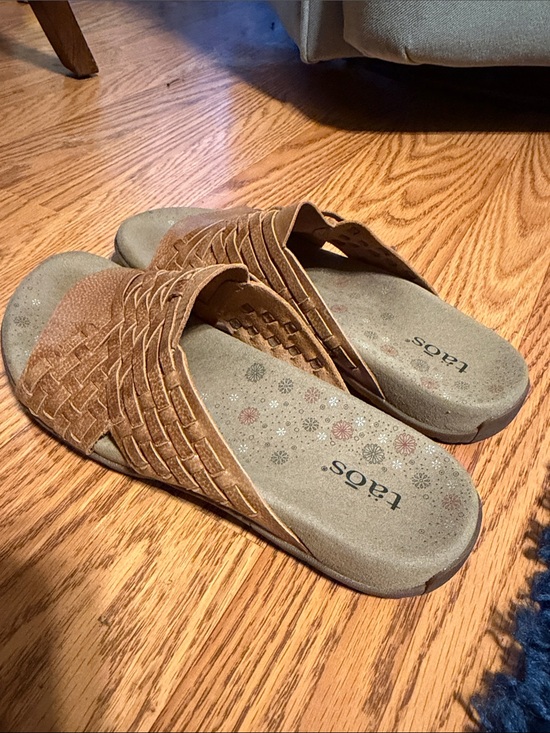 Taos Footwear Shoes - Taos Guru Honey Brown Woven Leather Cushioned Slide Arch Support Sandals 7